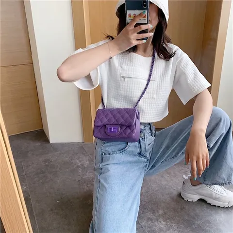 Borsa a Spalla Trapuntata a Rombi Donna in Pelle PU Tracolla a Catena Piccola Borsa a Tracolla Quadrata Con Chiusura in Metallo Moda