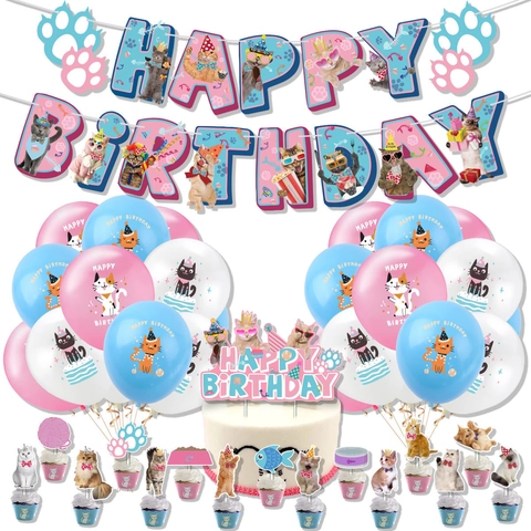 Katze Thema Geburtstag Party Dekoration Set Kätzchen Foto Banner Latex Luftballons Kuchen Topper Haustier Party Zubehör