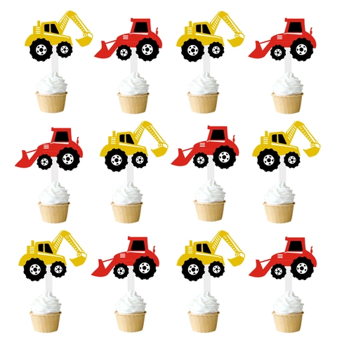 Decorazioni per Torta a Tema Veicoli da Cantiere Escavatore Cartone Animato Carta Decorazione per Festa di Compleanno Bambini