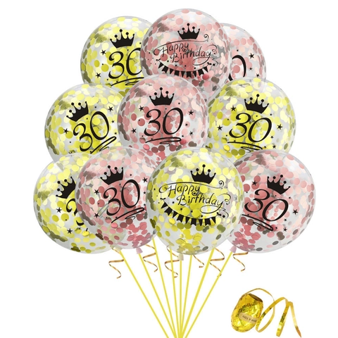 Latex Happy Birthday Balloons Set Crown Printed Transparent Confetti Balloons With Ribbon For Anniversary Party Decoration
