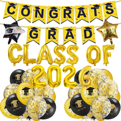 Glückwunsch Zum Abschluss Party-Dekorationsset Abschlusssaison Folienballons Latex-Ballons-Set Abschlussklasse Banner