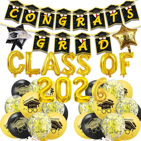 Glückwunsch Zum Abschluss Party-Dekorationsset Abschlusssaison Folienballons Latex-Ballons-Set Abschlussklasse Banner