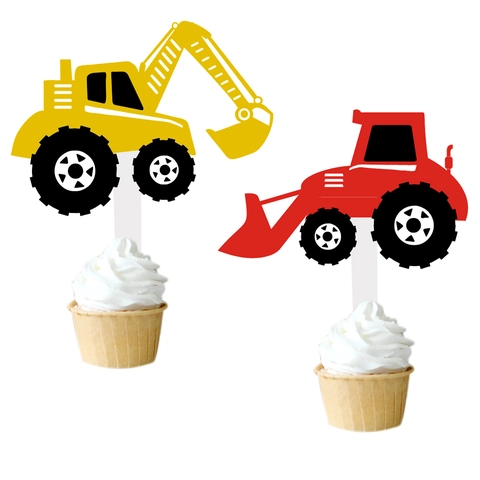 Decorazioni per Torta a Tema Veicoli da Cantiere Escavatore Cartone Animato Carta Decorazione per Festa di Compleanno Bambini