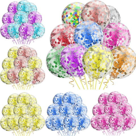 Transparent Latex Confetti Balloons Set With Glitter Sequins And Ribbon For Birthday Wedding Graduation Party Supplies