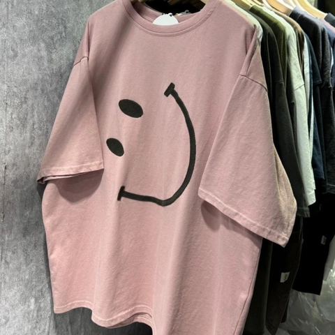 Maglietta da Donna in Cotone con Stampa Faccina Sorridente Vintage Giapponese Oversize Girocollo Casual Manica Corta Streetwear Estate