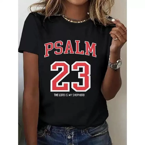 T-Shirt Femme Décontracté en Coton Imprimé Psalm 23 Lettre Graphique Col Rond Manches Courtes Tee Top Doux Respirant