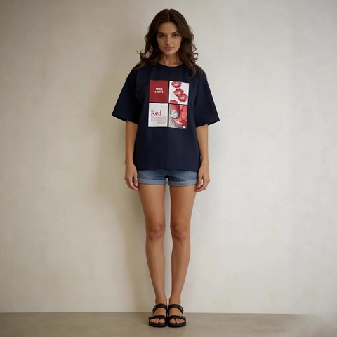 Women's Pure Cotton Oversized T-Shirt Retro Graphic Letters Lip Print Short Sleeve Casual Round Neck Loose Fit Summer Top