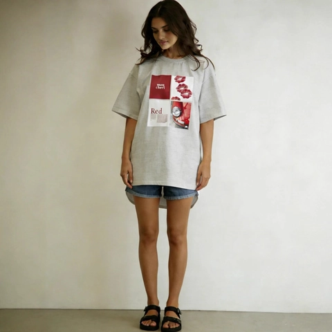 Women Oversized Cotton T-Shirt Retro Graphic Print Short Sleeve Crew Neck Casual American Streetwear Heather Grey Top