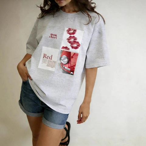 Women Oversized Cotton T-Shirt Retro Graphic Print Short Sleeve Crew Neck Casual American Streetwear Heather Grey Top