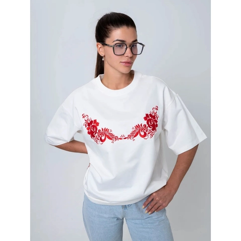 Dames Oversized Katoenen T-Shirt Etnische Bloemenprint Ronde Hals Korte Mouw Top Amerikaanse Retro Casual Losse Zomer Tee