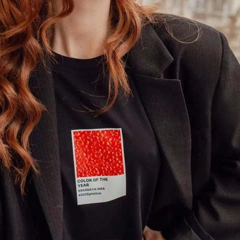 Damen 100% Baumwolle Oversized T-Shirt Mode Roter Kaviar Grafikdruck Lässig Locker Mittellang Rundhals Kurzarm Tee Top
