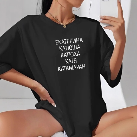 Damen 100% Baumwolle Oversized T-Shirt Bedruckt Russischer Buchstabe Kurzarm Rundhals Sommer Lässig Locker Top Schwarz Weiß