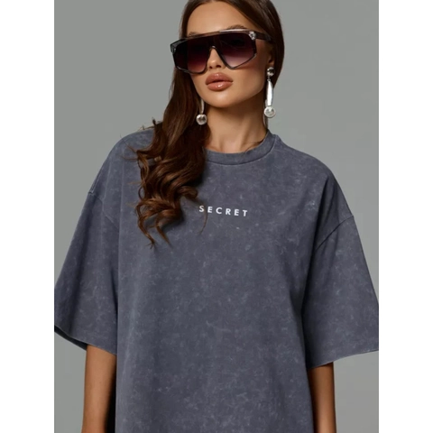 T-Shirt da Donna Vintage in Cotone Acid Wash Oversize Stampa Lettere Girocollo Manica Corta Casual Streetwear Top Largo