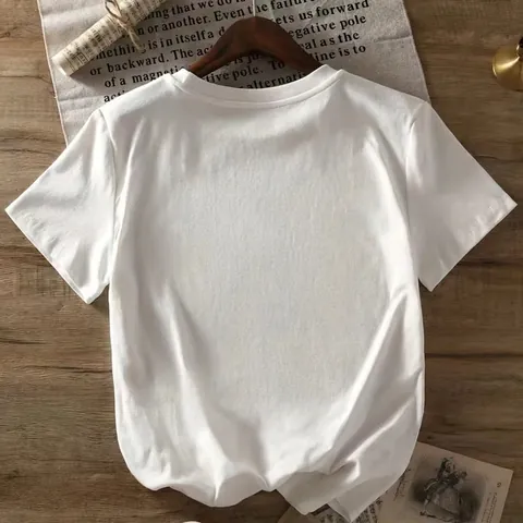 Dames Casual Losse Ronde Hals Korte Mouw Wit Puur Katoen T-Shirt Met Vintage Augurkenpot Grafische Print Zomer Ademend Top