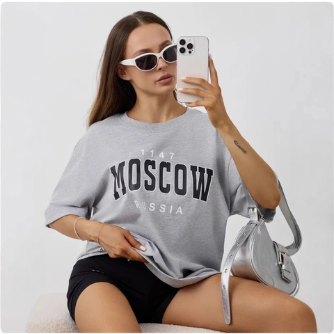 Dames Moskou Rusland 1147 Grafisch Katoenen T-Shirt Casual Korte Mouw Oversized Ronde Hals Streetwear Zomertop