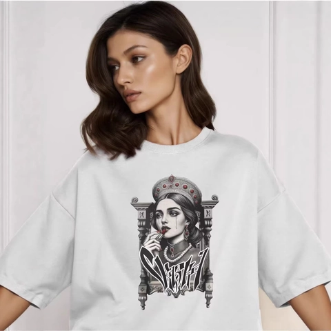 Maglietta da Donna Oversize in 100% Cotone Con Stampa Ritratto di Carattere Vintage Girocollo a Maniche Corte Casual Top