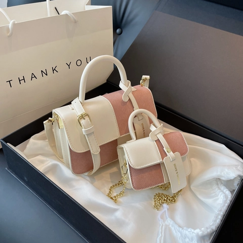 Borsa a Tracolla Minimalista da Donna con Giunzione di Colori a Contrasto in Pelle PU Borsa a Mano Piccola e Mini Borsa Versatile