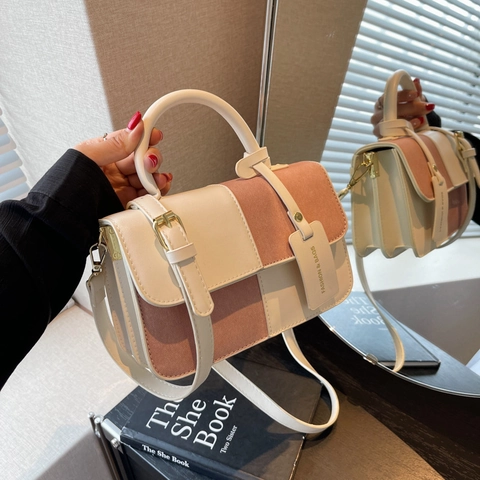 Borsa a Tracolla Minimalista da Donna con Giunzione di Colori a Contrasto in Pelle PU Borsa a Mano Piccola e Mini Borsa Versatile