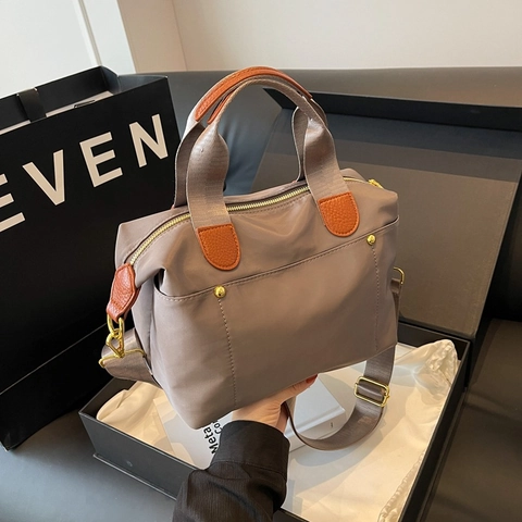 Women Fashion Canvas Tote Bag Large Capacity Casual Shoulder Crossbody Bag With Stitching Detail Solid Color Commuter Handbag