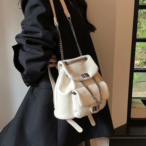 Damen Mini PU Leder Kette Rucksack Litschi Krokodil Muster Mode Kleine Reisetasche Hochwertiges Gefühl Drehverschluss