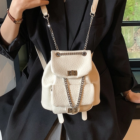 Damen Mini PU Leder Kette Rucksack Litschi Krokodil Muster Mode Kleine Reisetasche Hochwertiges Gefühl Drehverschluss