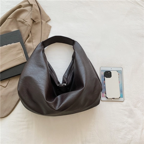Vintage Large Capacity PU Leather Hobo Shoulder Bag For Women Retro Casual Tote Handbag For Daily Commuting Office Travel