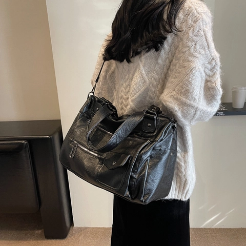 Große Vintage PU Leder Tragetasche Für Damen Retro Reisetasche Mehrere Taschen Funktionale Umhängetasche