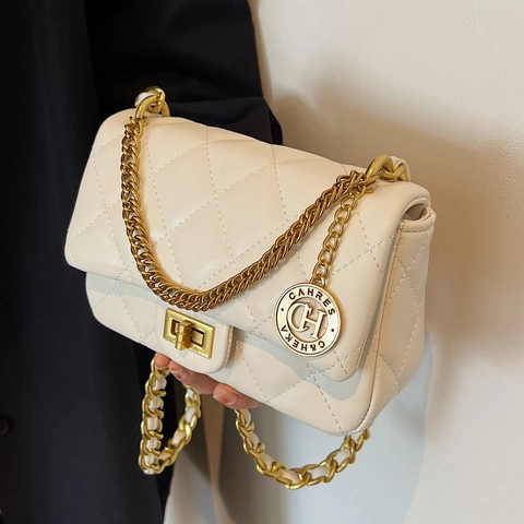 Women Rhombic Quilted PU Leather Underarm Bag Fashion Gold Chain Crossbody Bag Urban Minimalist Small Square Shoulder Bag