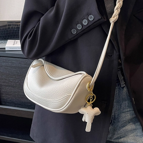 Borsa a Tracolla da Donna in Pelle PU a Forma di Raviolo Minimalista Urbana Con Tracolla Intrecciata e Ciondolo Animale