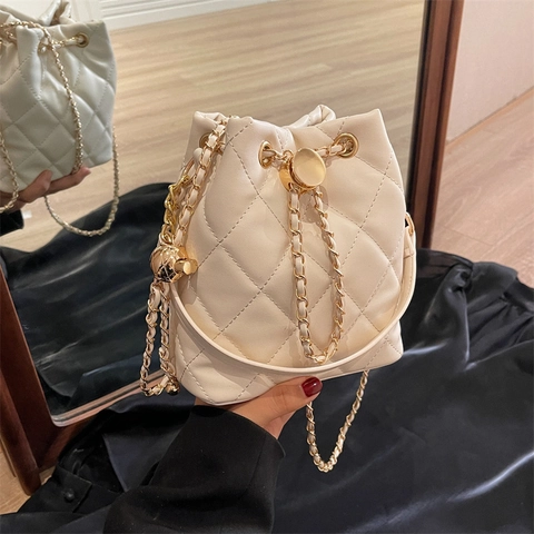Bolso Bombonera Acolchado para Mujer Piel PU Cadena Oro Cordón Hombro Bandolera Moda Chic Diario Bolso