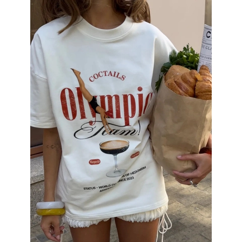 Damen Casual 100% Baumwolle Oversize Kurzarm T-Shirt Mit Vintage Grafikdruck Lockerer Schnitt Retro Sport Stil Top