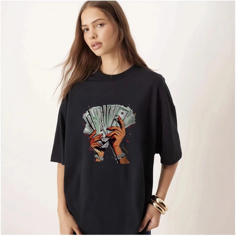 Women Oversized Pure Cotton T-Shirt Creative Dollar Graphic Print Short Sleeve Loose Streetwear Round Neck Summer Top