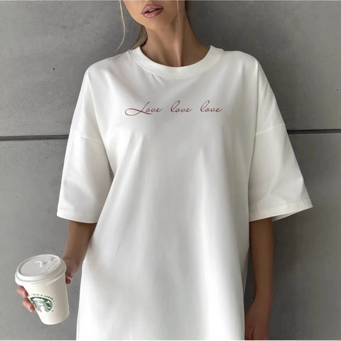 T-Shirt da Donna Casual Oversize in 100% Cotone Girocollo Manica Corta Top con Stampa Grafica Love Stile Streetwear Americano