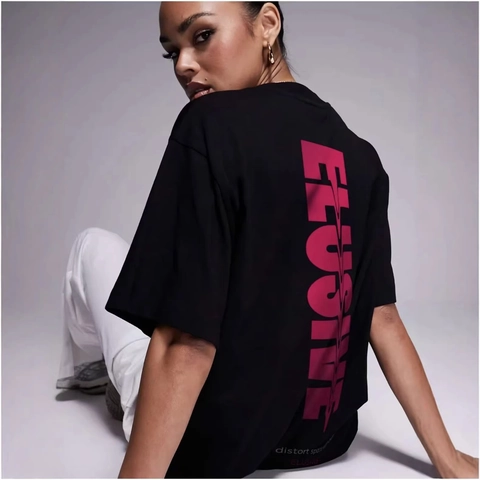 Damen Oversized Baumwolle T-Shirt Bedruckt Rücken Grafik Buchstaben Kurzarm Rundhals Casual Streetwear Top