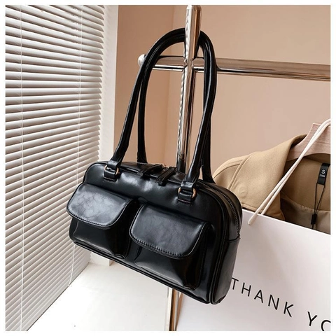 Borsa Sottobraccio Vintage in Pelle PU per Donna Borsa a Tracolla Minimalista Pendolare Con Doppie Tasche Anteriori Borsa Tote