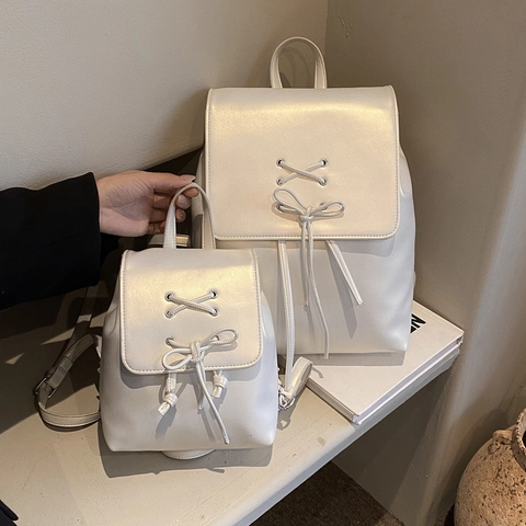 Sac à Dos Femme Mode en Cuir PU Cordon de Serrage Laçage Nœud Design Tendance Navette Voyage École Sac pour Femme