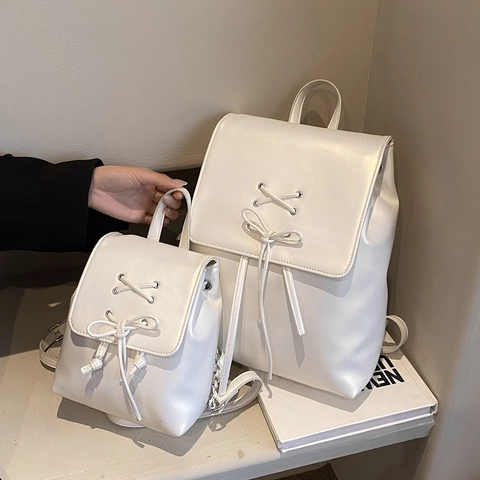 Sac à Dos Femme Mode en Cuir PU Cordon de Serrage Laçage Nœud Design Tendance Navette Voyage École Sac pour Femme