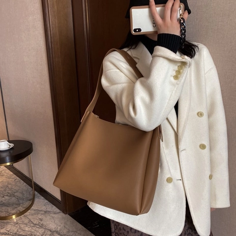 Borsa a Tracolla in Pelle PU Grande Capacità da Donna Minimalista Set Tote Due Pezzi Elegante Borsa Pendolare Versatile