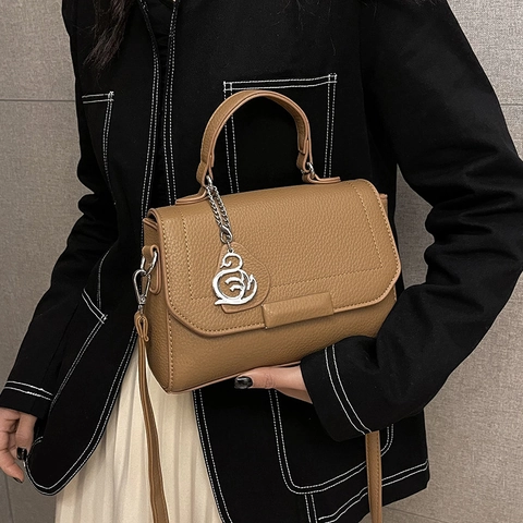 Borsa a Tracolla Vintage da Donna in Pelle PU con Motivo Litchi e Ciondolo a Cigno Borsa a Mano Quadrata Retrò