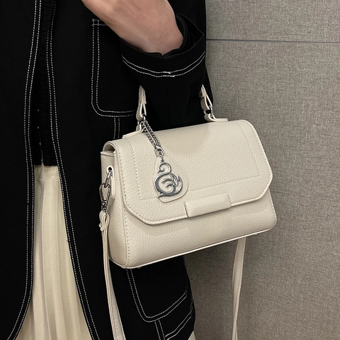 Borsa a Tracolla Vintage da Donna in Pelle PU con Motivo Litchi e Ciondolo a Cigno Borsa a Mano Quadrata Retrò