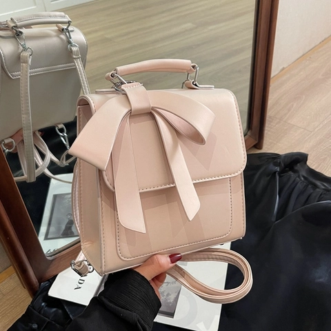 Women's Fashion PU Leather Backpack Large Bowknot Handbag Versatile Crossbody Bag 2024 Trendy Commuter Rucksack