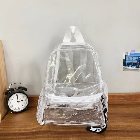 Damen Transparent PVC Jelly Rucksack Mode Durchsichtige Schultasche Große Kapazität Wasserdichte Strand Reise Rucksack Mit Buchstabenanhänger