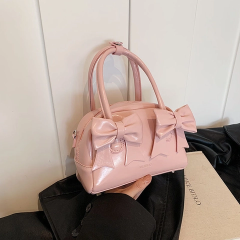 Damen Schleife Glänzende PU Leder Handtasche Mode Glänzend Umhängetasche Vielseitig Top Griff Pillow Bag Für Alltag Dating Elegante Damen Geldbörse