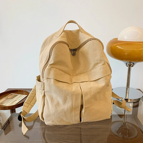 Vintage Washed Canvas Backpack For Women Large Capacity School Bag Retro Literary Multi Pocket Travel Daypack Rucksack