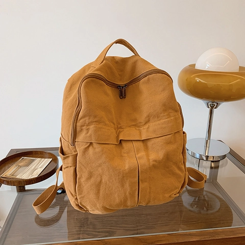 Vintage Washed Canvas Backpack For Women Large Capacity School Bag Retro Literary Multi Pocket Travel Daypack Rucksack