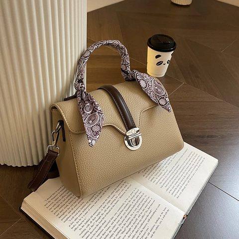 Damen PU Leder Handtasche Mit Seidenschal Griff Lychee Textur Umhängetasche Große Kapazität Schultertasche Für Den Alltag