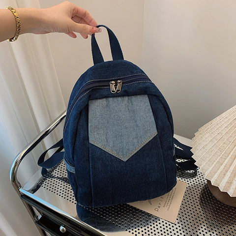 Mode Denim Rucksack Für Damen Koreanischen Stil Patchwork Schultasche Lässig Täglich Reise Kleiner Rucksack