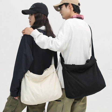 Japanese Retro Canvas Tote Bag Large Capacity Shoulder Crossbody Bag For Women Simple Solid Color Versatile Student Handbag