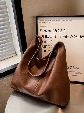 Sac Cabas Femme en Cuir PU Minimaliste Grande Capacité Grain de Galet Sac à Épaule Hobo Avec Pochette Intérieure