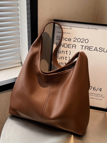 Sac Cabas Femme en Cuir PU Minimaliste Grande Capacité Grain de Galet Sac à Épaule Hobo Avec Pochette Intérieure